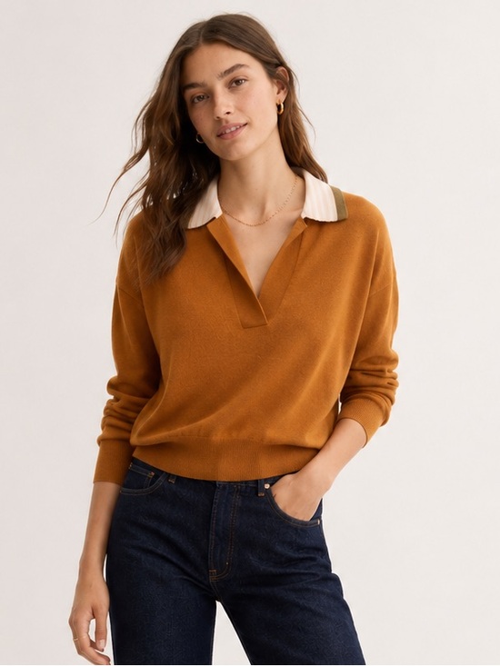 Madewell Sweaters - Madewell Colorblock Polo Sweater Golden Sunset Size Small